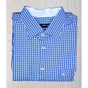 Seidensticker Uno Mens 46/18 XL Blue White Plaid Button Down Shirt Chest Pocket